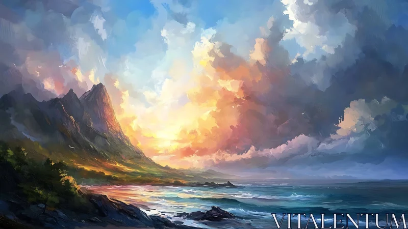 Sunfire horizon ignites mountains above a dreaming sea.