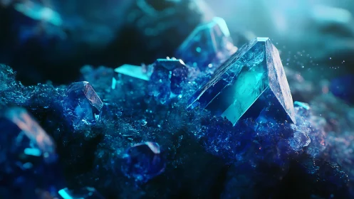 Starlit cobalt crystals rising from a neon-frosted cavern.