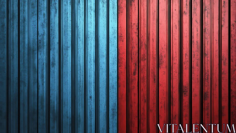 Bicolor corrugated steel wall with vertical ribbing and wear