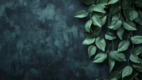 Trailing green foliage against textured dark teal wall