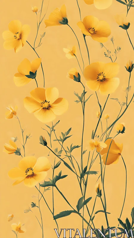 Cheerful Yellow Wildflowers Dance Against a Warm Golden Sky