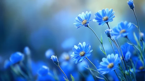 Azure Dreams: Blue Flowers in Gentle Focus.