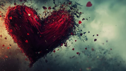 Fragmented Heart Form with Particle Dispersion and Chromatic Gradient Rendering