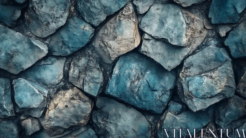 Close-up of rugged blue-toned stone wall with natural texture.