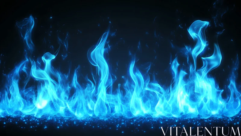 Electric Blue Flames Dancing Against Deep Darkness