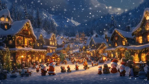 Magical snowy Christmas village filled with cozy festive joy.