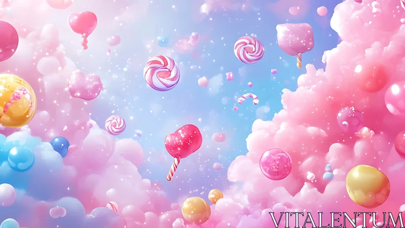 Candyland Dreams: Whimsical Sky of Sweets and Spheres.