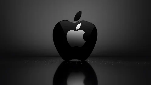Black Apple Logo Sphere with Internal Luminescence and Reflective Surface.