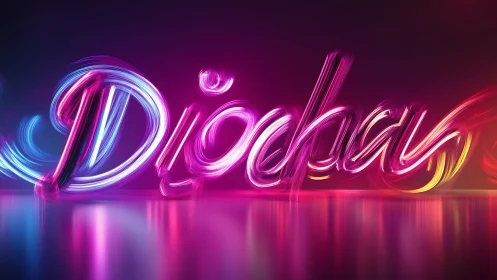 Neon light trails spell dynamic glowing script text