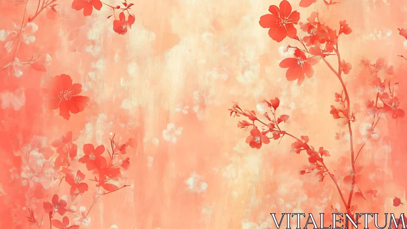 Chromatic study of coral floral silhouettes on diffuse ground.