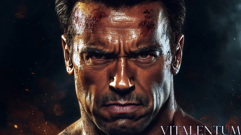 Intense close-up of injured muscular man in anger.