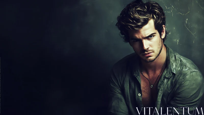 Moody cinematic portrait of pensive man in directional light.