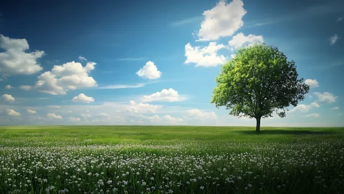 Solitary summer tree quietly conducts a skywide whisper