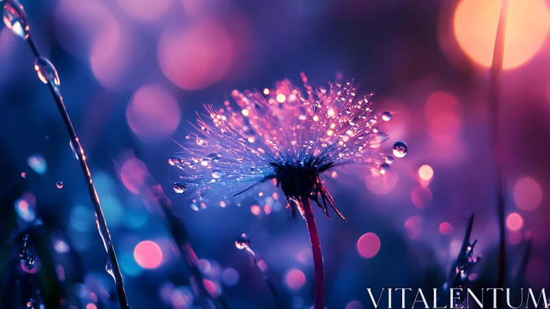 Dewdrops and Dreams: Nature's Glowing Nighttime Wonder.