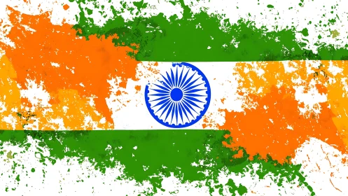 Indian tricolour flag rendered in dynamic paint splashes.