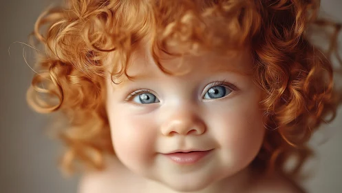 Radiant Child with Copper Curls and Serene Expression