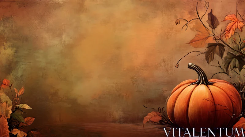 Autumn hush with a plump pumpkin under whispering vines.