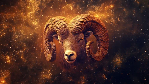 Fiery cosmic ram head symbolizing powerful zodiac energy.