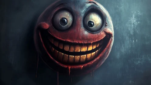 Distorted grinning sphere with hyperbolic ocular emphasis.