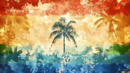 Solitary Palm Tree Embraced by Chromatic Skies.