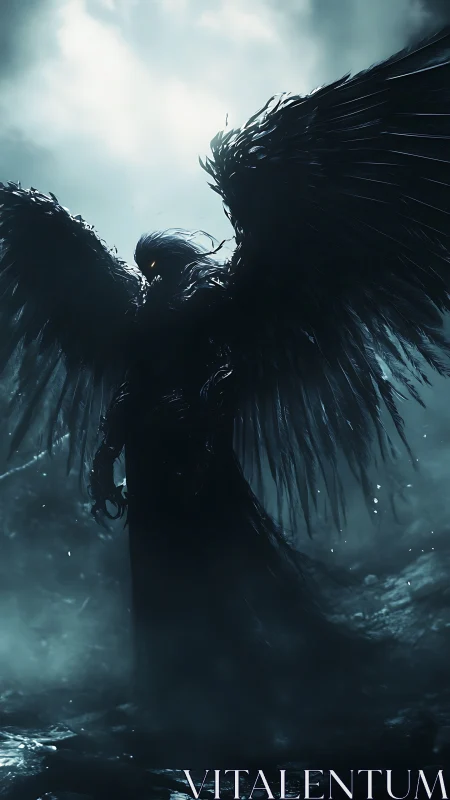 Midnight harbinger with storm-forged wings unfurled wide.