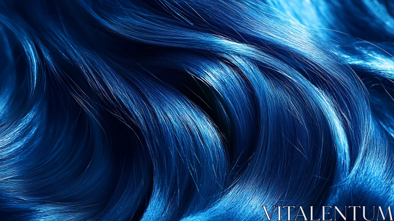 Electric cobalt hair waves curl like liquid midnight silk.