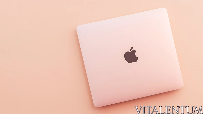 Closed rose gold MacBook centered on pale peach surface