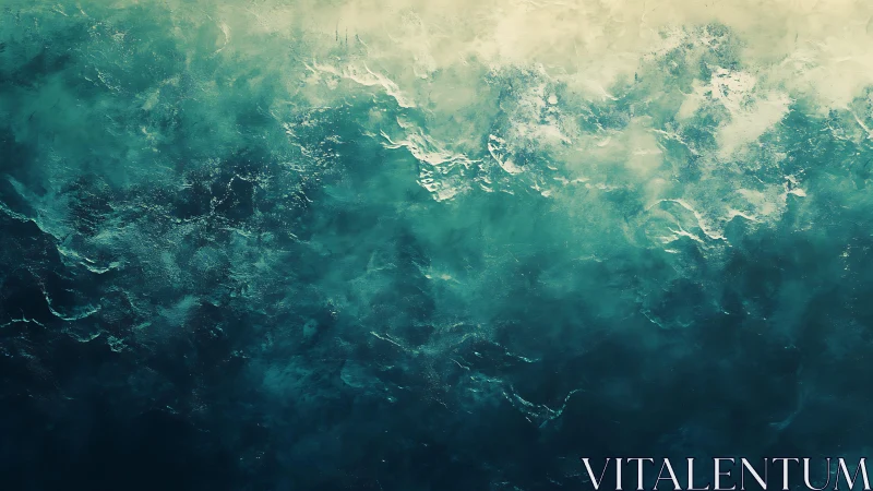 Abstract ocean waves in teal and cream tones, textured digital art.