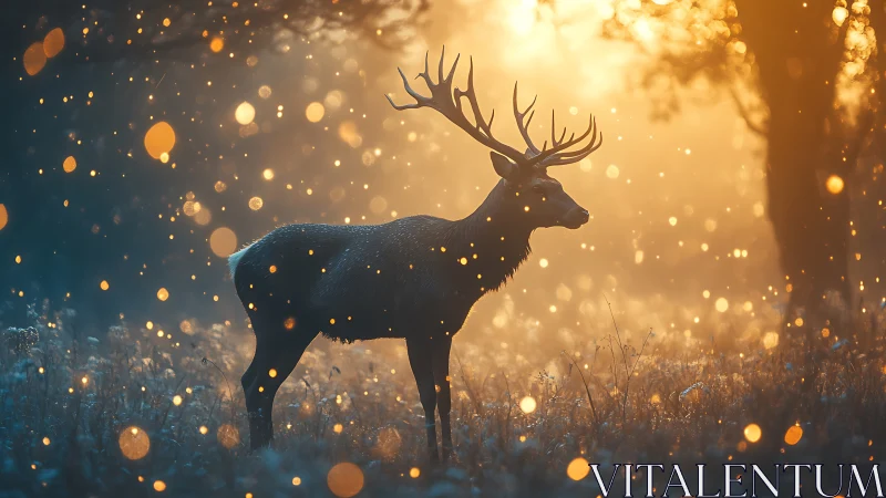 Stag in luminous bokeh haze rendered as cinematic digital art