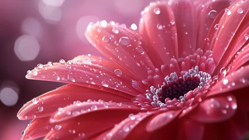 Dewdrop Ballet: Pink Petals Glistening with Crystalline Magic