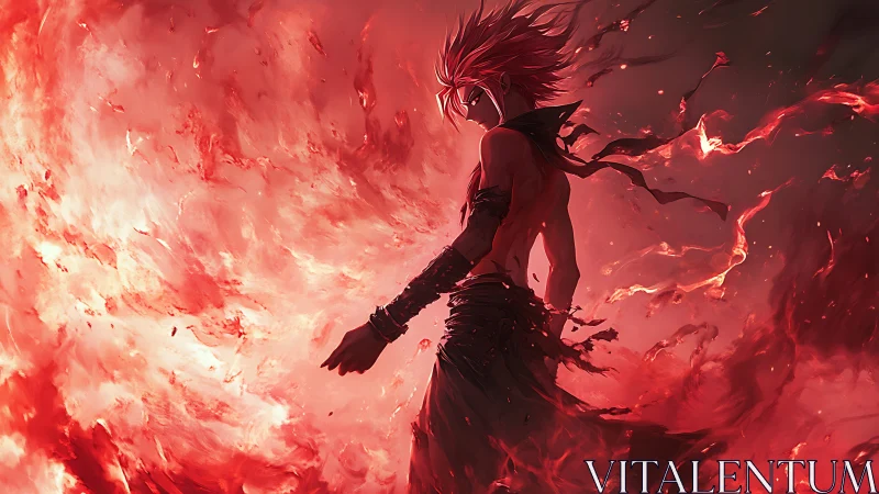 Inferno wanderer striding through a storm of living fire.