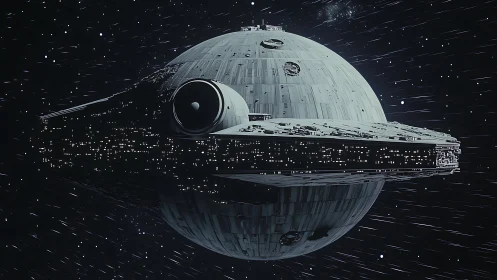 Spherical battle station starship rendered in cinematic 3D realism