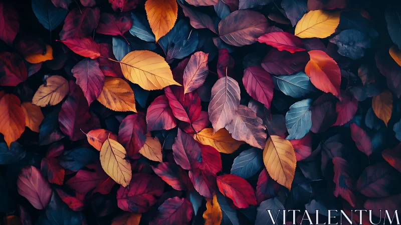 Autumn leaves form a vivid, moody tapestry of rich color