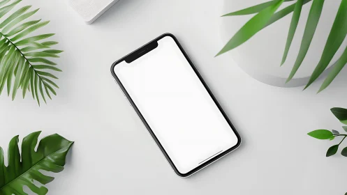 Black Phone Stands Ready Amid Lush Botanical Whispers