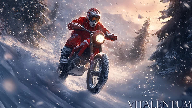 Snow trail enduro rider carving dynamic winter apex line.