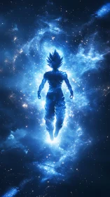 Backlit energy silhouette levitates inside luminous galactic nebula