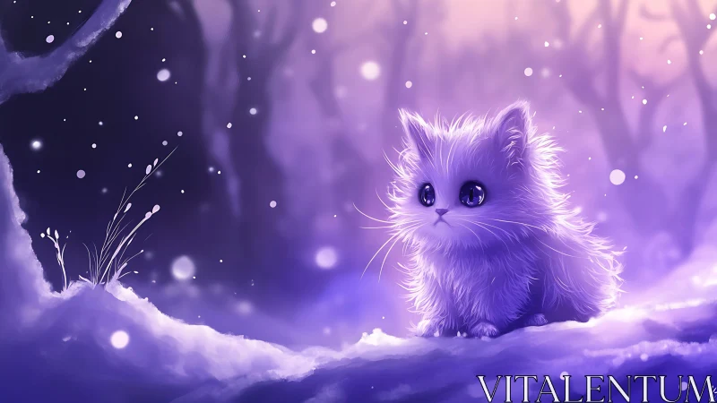 Ethereal Feline in Luminescent Winter Dreamscape.
