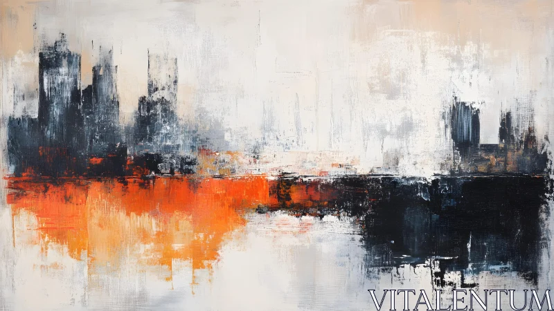 Abstract City Skyline with Reflections in Vibrant Orange Hues.