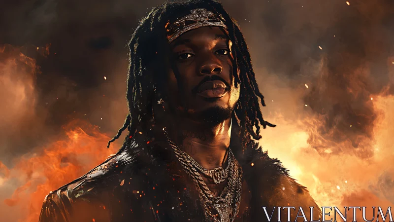 Golden firelit portrait of a confident hip hop trailblazer.