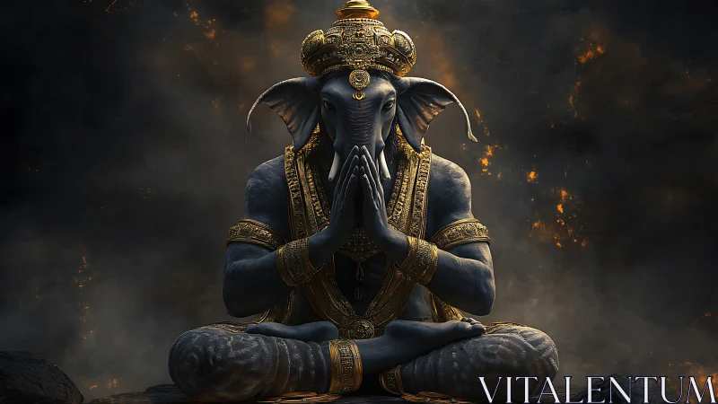Digital rendering shows seated elephant-headed deity figure