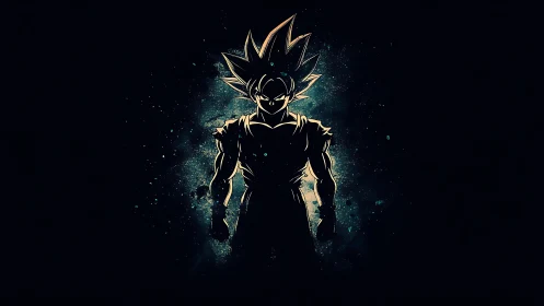 Electric warrior silhouette glows in cosmic darkness.