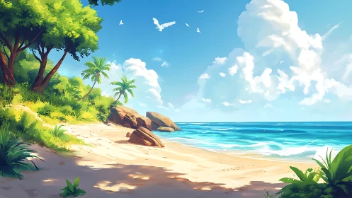 Tropical Coastal Landscape with Geological Rock Formations.