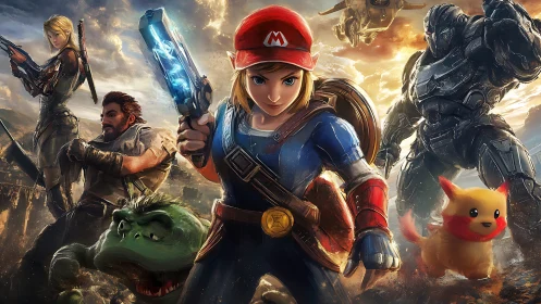 Hybrid game heroes rendered as dynamic high-detail digital warriors