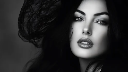 Monochrome close portrait of woman with soft lighting.