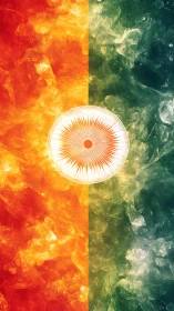 Bilateral tricolor smoke field with radial sunburst medallion centered