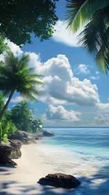 Tropical Coastline with Palm Vegetation and Clear Waters.