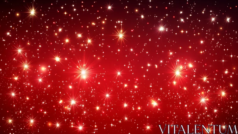 Radiant starfield glows over deep red festive background