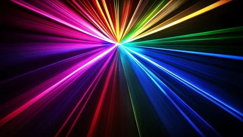 Prismatic light rays burst from central vanishing point