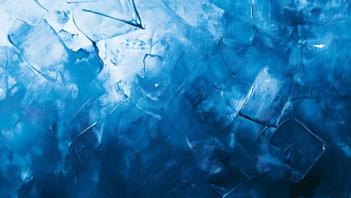 Textured blue abstract oil painting with icy strokes.