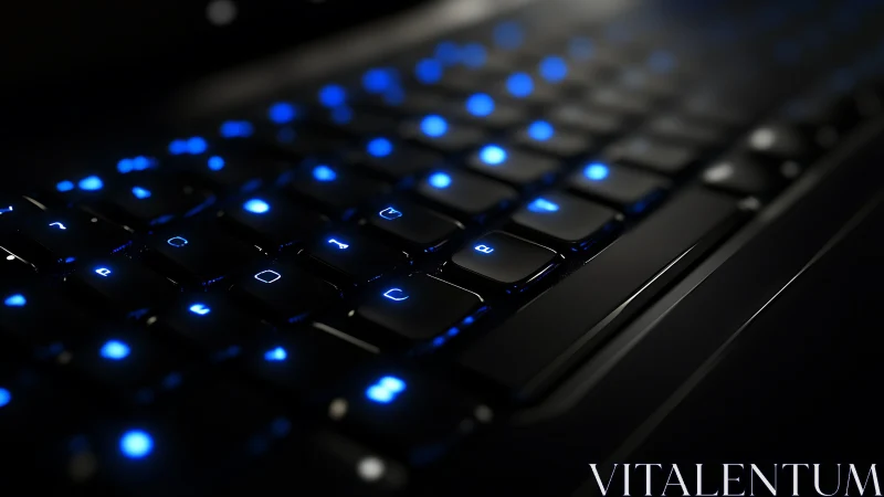 Backlit keyboard glows in a sleek, futuristic workspace